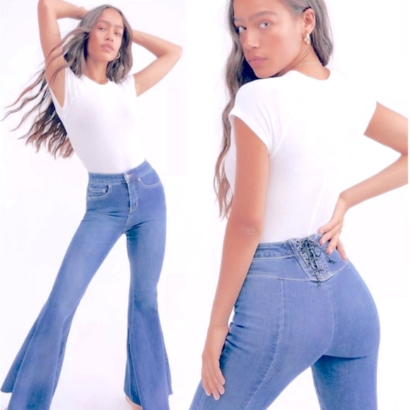 Free People, Curvy, Sailor tie cinch back, ultra hip loving, bell bottoms - Picture 2 of 9